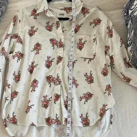White Christmas button up grinch stole Xmas Cindy Loohoo SMALL OVERSIZED - Picture 8 of 8